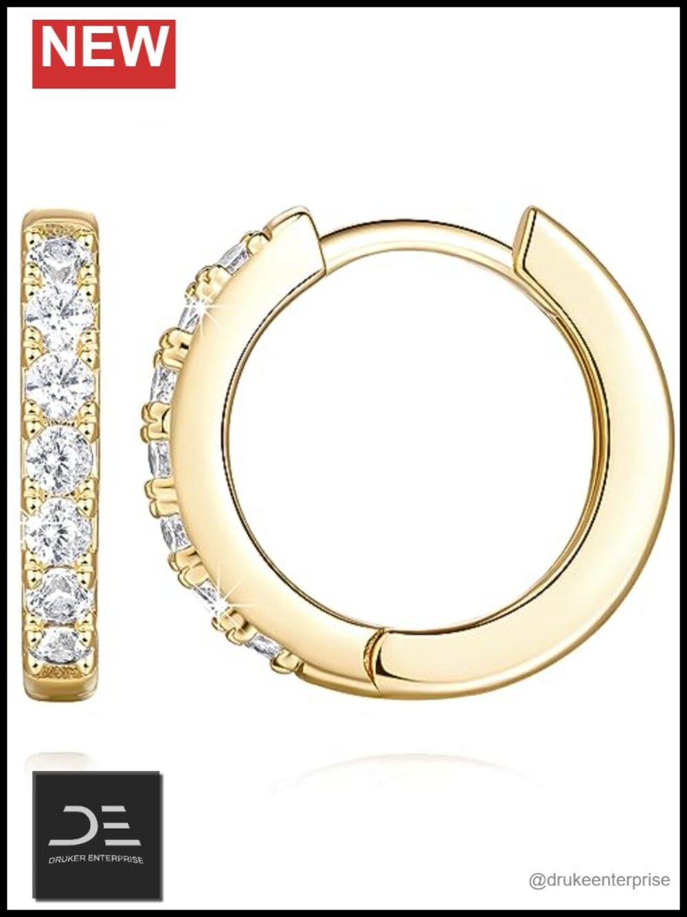 14K Gold Plated Huggie Hoop Earrings with Cubic Zirconia for Women